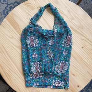 Bisou Bisou Blue Floral Halter Top Small